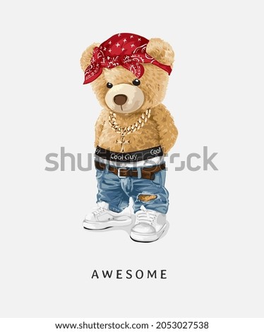 awesome slogan with cool bear shirtless vector illustration
