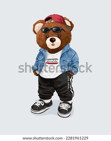 brown bear doll in street fashion style vector illustration