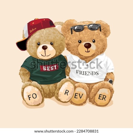 cute bear doll friends in fashion apprel vector illustration