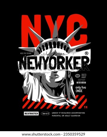 new yorker slogan with liberty statue graphic vector illustration on black background
