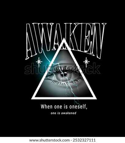 awaken slogan with woman's eye in triangle frame vector illustration