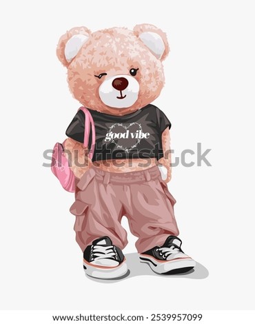 cute girly bear doll gruge rock fashion style vector illustration