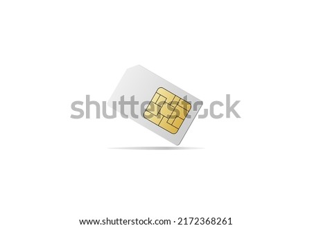 Simcard. Smart cell wireless telecommunications micro gsm chip, electronics and  microchip design on white background. Element of cyber security for mobile concept and web apps  website design. Vector
