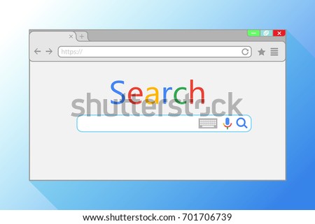 Web browser window on blue background. Search engine in Internet Explorer illustration.