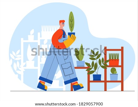 Similar – Image, Stock Photo Boy planting cactus seedling in garden