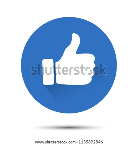 Thumb up icon. Circle isolated like symbol. with drop shadow vector illustration