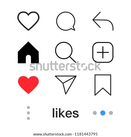 Set of Social media icon. Love, comment, share, home, profile, like, search, etc. vector sign