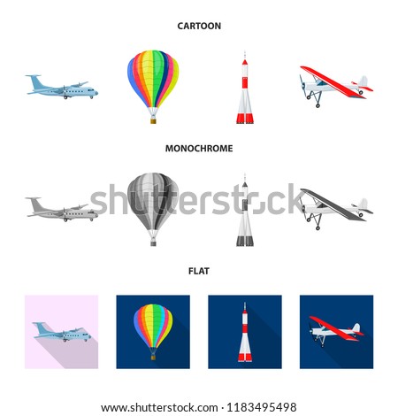 Vector illustration of plane and transport sign. Collection of plane and sky vector icon for stock.