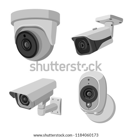 Vector illustration of cctv and camera sign. Collection of cctv and system stock vector illustration.