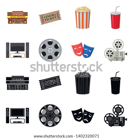 Vector design of television and filming logo. Set of television and viewing stock symbol for web.