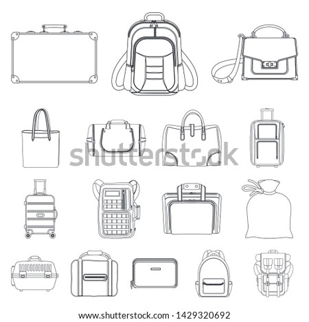 Vector design of suitcase and baggage sign. Collection of suitcase and journey vector icon for stock.