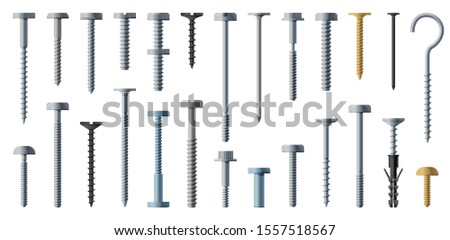 Metal fasteners cartoon vector set icon.Vector illustration isolated, icon metal screw and bolt on white background .Cartoon set screw and bolt.