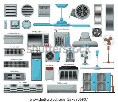 Air ventilator cartoon vector set icon.Vector illustration icon of ventilator equipment.Isolated cartoon set of air fan system.