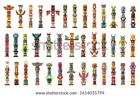 Totem vector cartoon set icon. Vector illustration set tribal mask. Isolated cartoon icon traditional totem on white background .
