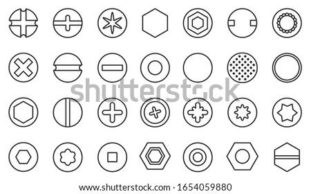 Head of fastener vector outline set icon.Isolated icon head fastener of bolt. Vector illustration metal rivet of screw on white background .