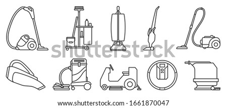 Vacuum cleaner Outline vector illustration on white background . Set icon vacuum cleaner for cleaning .Outline vector icon for cleaning carpet.