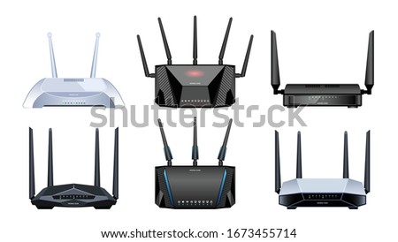 Router vector realistic set icon. Vector illustration internet modem on white background . Realistic set icon router.