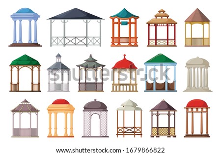 Gazebo of pergola vector cartoon set icon. Isolated cartoon set icon garden bower.Vector illustration gazebo of pergola on white background.