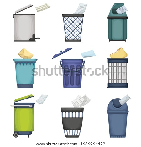 Can trash vector cartoon set icon. Vector illustration garbage basket on white background. Isolated cartoon set icon can trash.