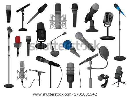 Microphone vector illustration on white background. Vector cartoon set icon music mic. Isolated cartoon set icon microphone .
