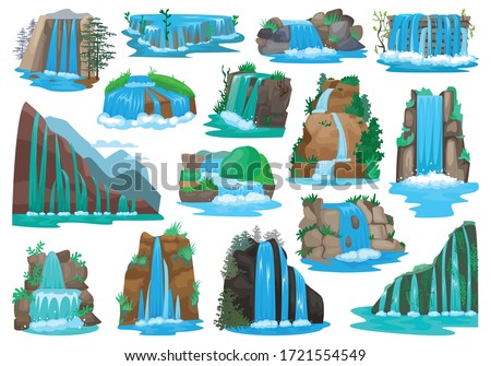 Waterfall isolated cartoon set icon. Vector cartoon set icon river cascade. Vector illustration waterfall on white background.