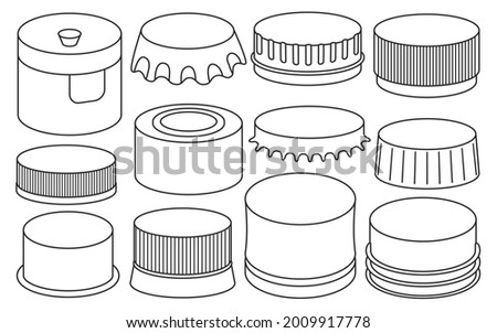 Bottle caps isolated outline set icon. outline set icon lid of cover . Vector illustration bottle caps on white background. Photo stock © 