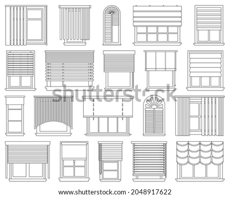 Window blind vector outline icon set . Collection vector illustration on jalousie house white background. Isolated outline illustration icon set of window blind for web design. Foto stock © 