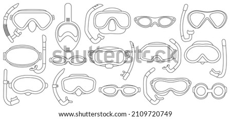 Masks for swimming vector outline set icon. Isolated outline set icon underwater glasses . Vector illustration masks for swimming on white background.