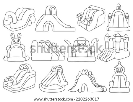 Inflatable castle isolated outline set icon. Vector illustration trampoline on white background. Vector outline set icon inflatable castle.