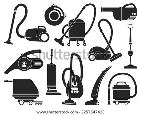 Vacuum cleaner vector black icon set . Collection vector illustration device vac on white background. Isolated black icon set vacuum cleaner for web design.