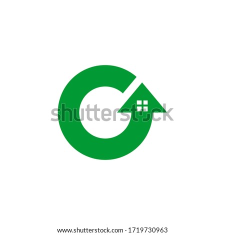 House logo design with circular arrow concept template, initial letter O graphic logo, isolated on white background.