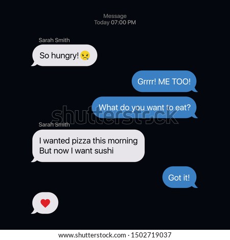 iMessage Interface. Texting Mockup. Telegram Messenger. Flat Vector Message Bubbles. Chat Interface On Black Background