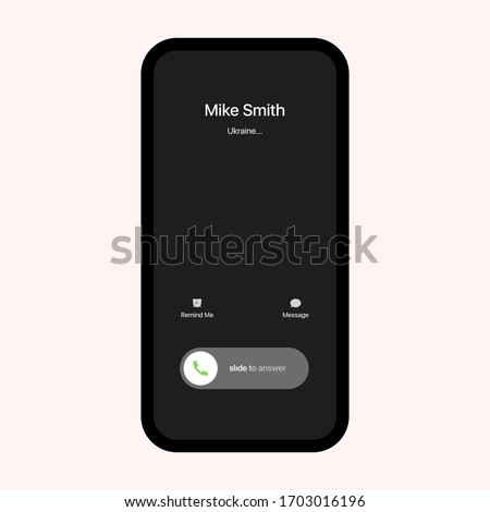iPhone Call Screen Interface. Incoming Call. Slide To Answer. iPhone iOS Call Screen Template. Smartphone, Phone Call Screen Vector Mockup On White Background