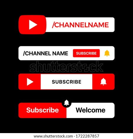 Youtube Button Set. Youtube Lower Third. Youtube Channel Name. Subscribe. Vector Illustration On Black Background