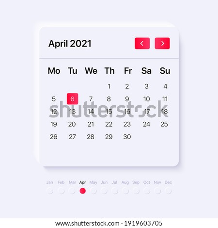 UI calendar concept. GUI for mobile and web application. modern white widget style. Vector illustration