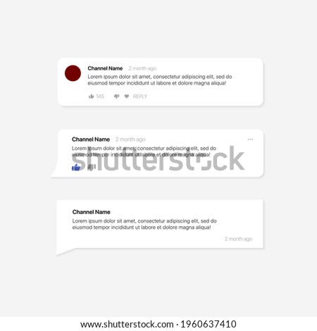 Youtube Comment Template. Social Media Text Bubbles. Set of Modern Comment Bubbles, Bubble Template. Vector illustration