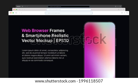 Web Browser Wireframe and Smartphone Realistic Gradient Vector Mockup. Horizontal Slide For Presentation. Vector illustration