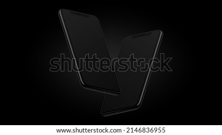 Two Black Smartphones in Diagonal Angle. Editable Dark Mockup. Vector illustration