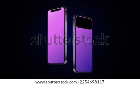 Two Smartphones 14 in Diagonal Angle. Editable Mockup. Black Template. Vector illustration