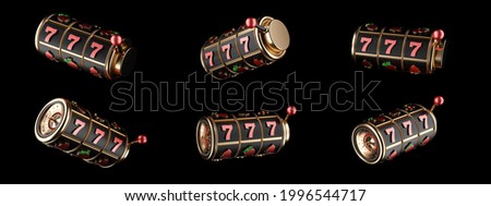 Modern Slot Machine, Reel. Golden, Black And Red, Rotation, Isolated On The Black Background - 3D Illustration
