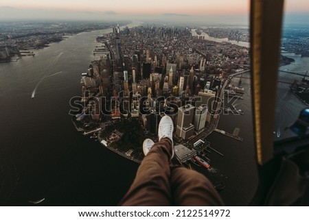 New york and Manhattan view from the helicopter. Tour on an Open doors off helicopter Stock fotó © 