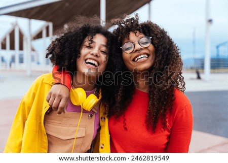 Similar – Image, Stock Photo woman having fun at holi festival showing her coloured hands in the camera