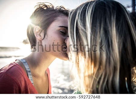Similar – Image, Stock Photo Two women kissing