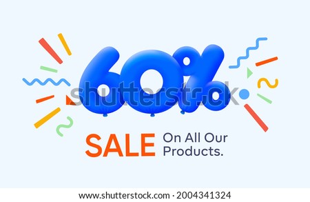Special summer sale banner 60% discount in form of 3d blue balloons sun Vector design, seasonal shopping promo advertisement, illustration 3d numbers for tag offer label Enjoy Diccounts Up to 60% off Сток-фото © 