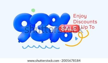 Special summer sale banner 93% discount in form of 3d blue balloons sun Vector design, seasonal shopping promo advertisement, illustration 3d numbers for tag offer label Enjoy Diccounts Up to 93% off