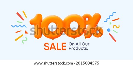 Special summer sale banner 100% discount form of 3d yellow balloons sun Vector design seasonal shopping promo advertisement illustration 3d numbers for tag offer label Enjoy Discounts Up to 100% off