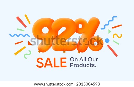 Special summer sale banner 92% discount in form of 3d yellow balloons sun Vector design seasonal shopping promo advertisement illustration 3d numbers for tag offer label Enjoy Discounts Up to 92% off