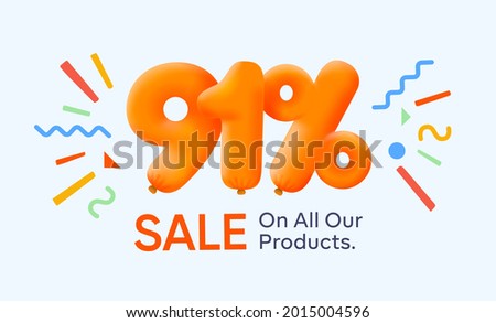 Special summer sale banner 91% discount in form of 3d yellow balloons sun Vector design seasonal shopping promo advertisement illustration 3d numbers for tag offer label Enjoy Discounts Up to 91% off