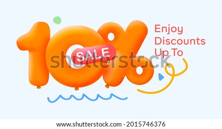 Special summer sale banner 10% discount in form of 3d yellow balloons sun Vector design seasonal shopping promo advertisement illustration 3d numbers for tag offer label Enjoy Discounts Up to 10% off