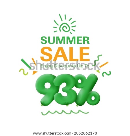 Special offer sale 93% discount 3D number Green tag voucher vector illustration. Discount season label 93 percent off promotion advertising summer sale coupon promo marketing banner holiday weekend